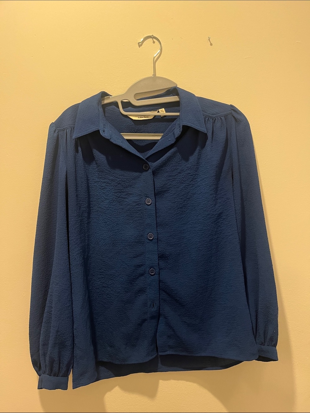 & Other Stories Navy Textured Button-Down Blouse